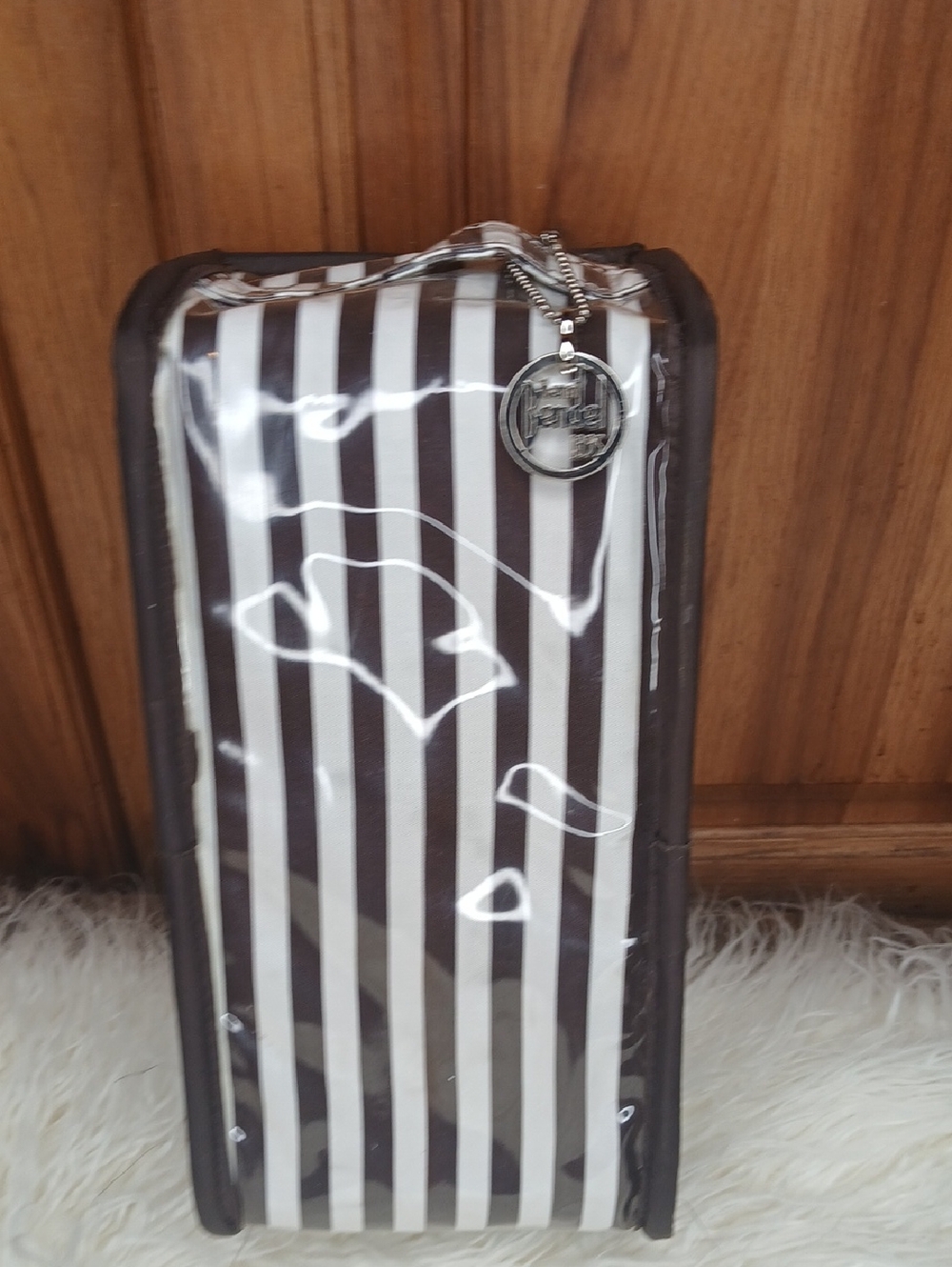 henri bendel Brown and White Striped Cosmetic Case